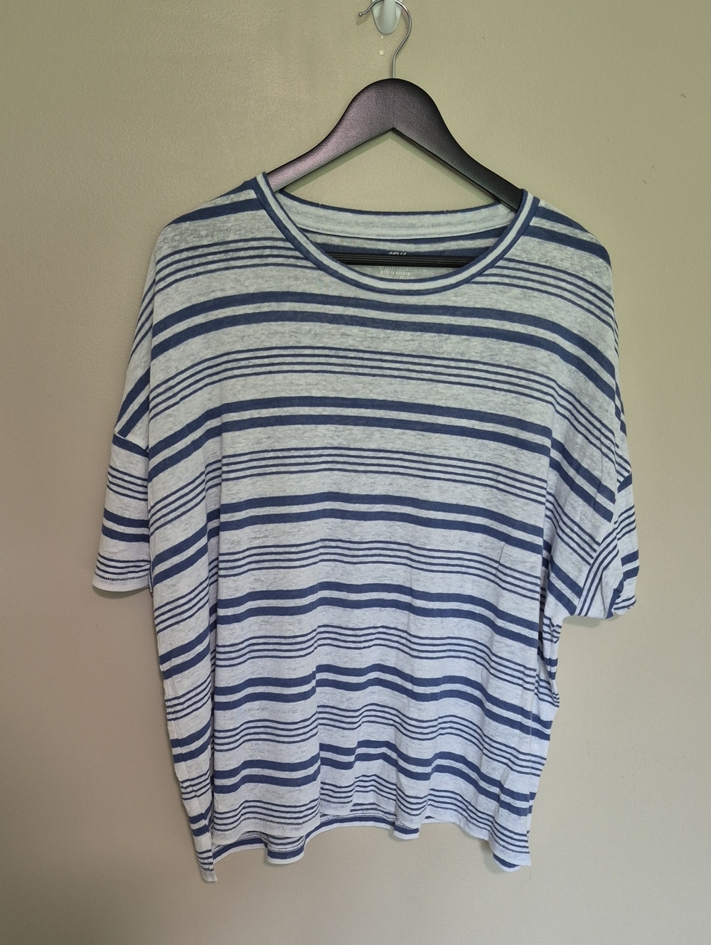 aerie Oversized Blue and White Horizontal Stripe Tee